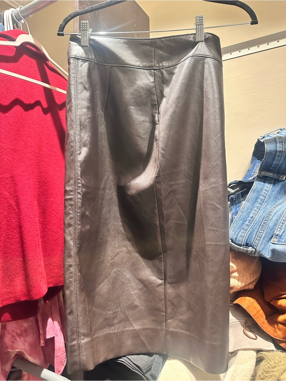 Women's Brown Leather Pencil Skirt